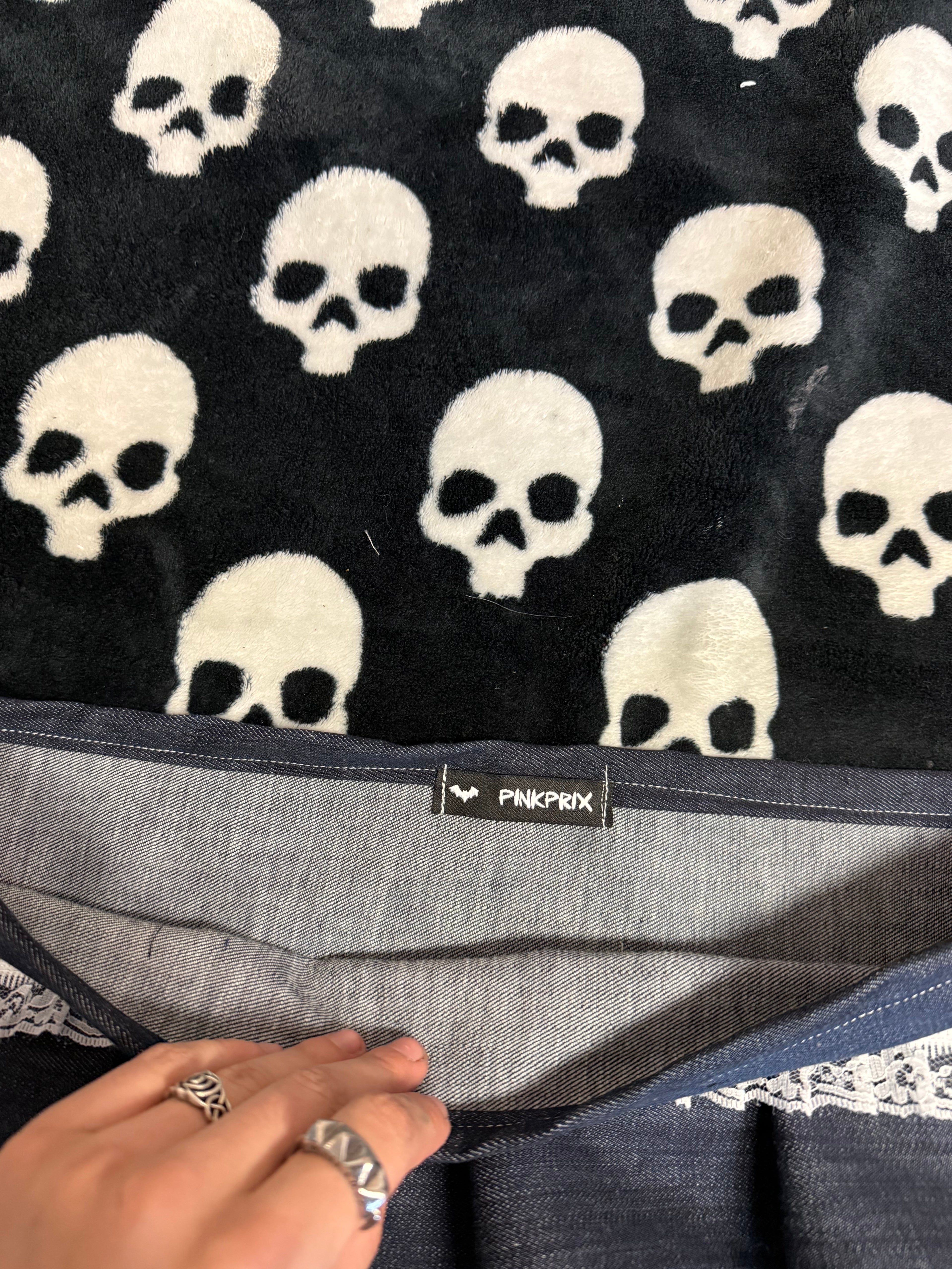 dark blue denim lace up skirt size L