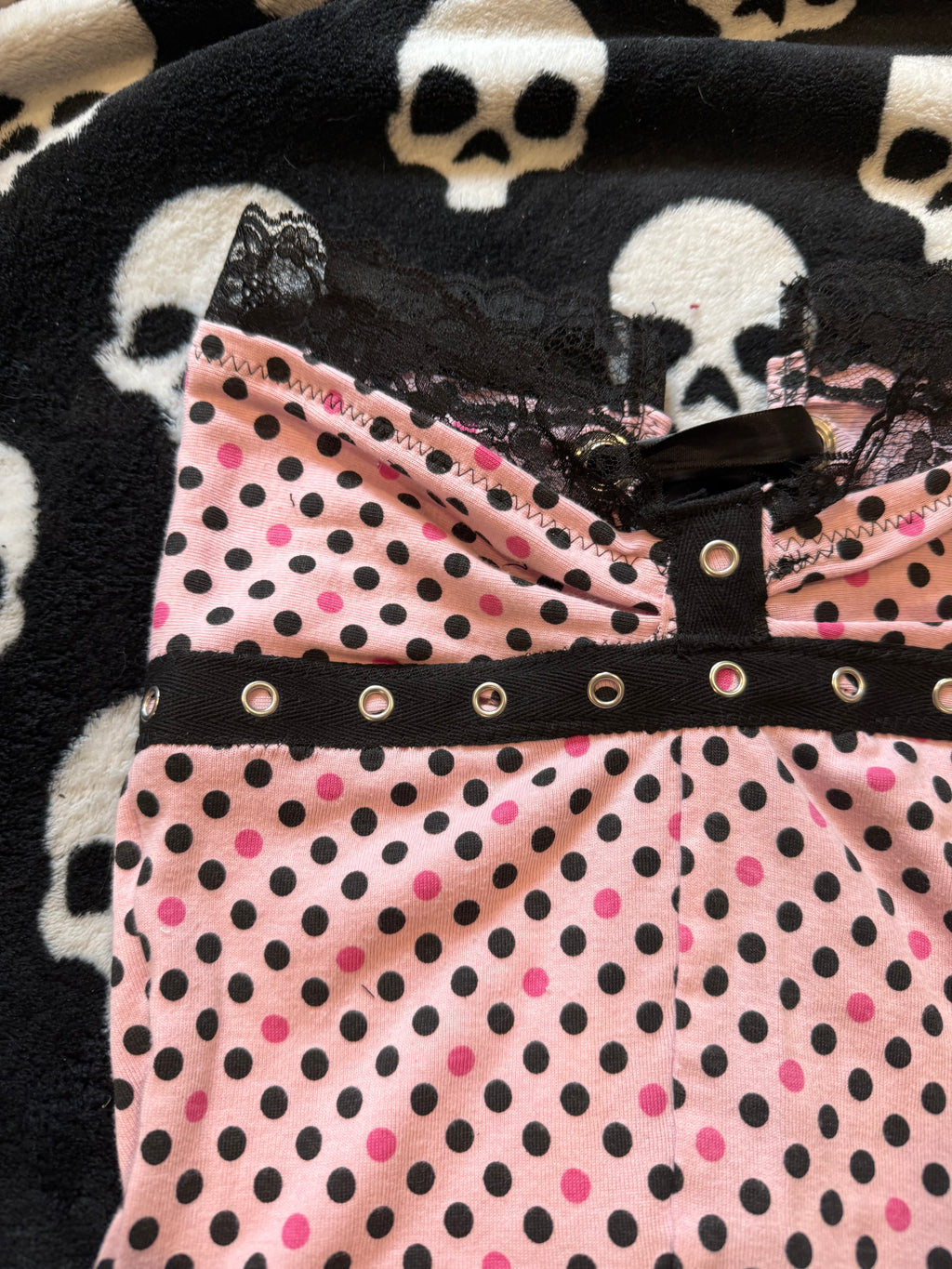 pink & black polka dot tube top size xxs/xs