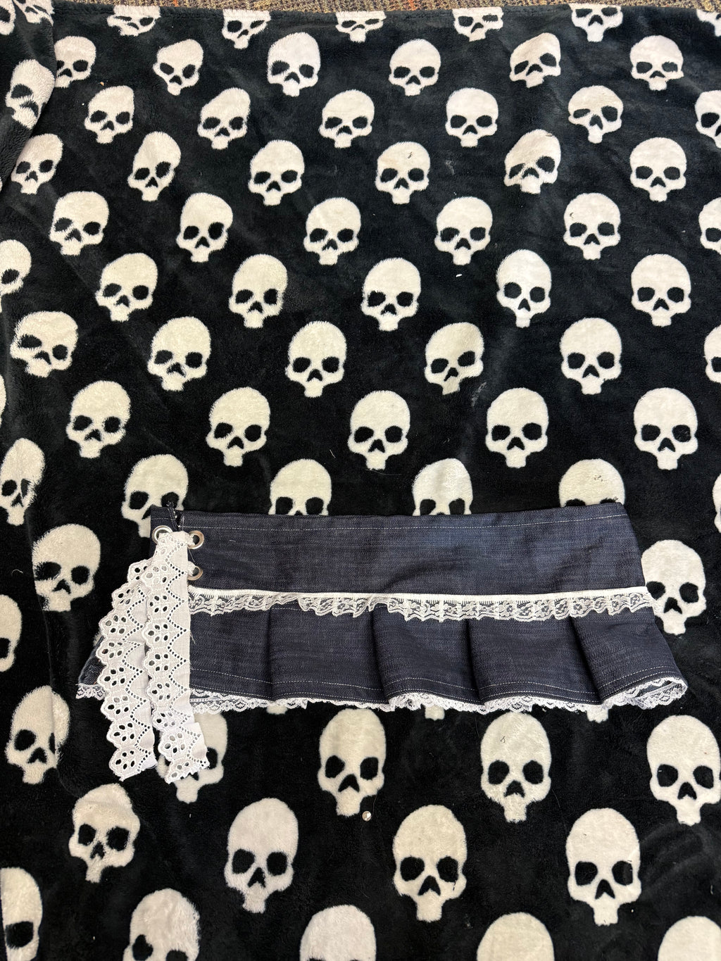 dark blue denim lace up skirt size L