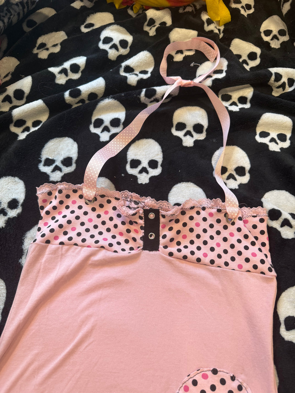 pink & black polka dot halter top size s