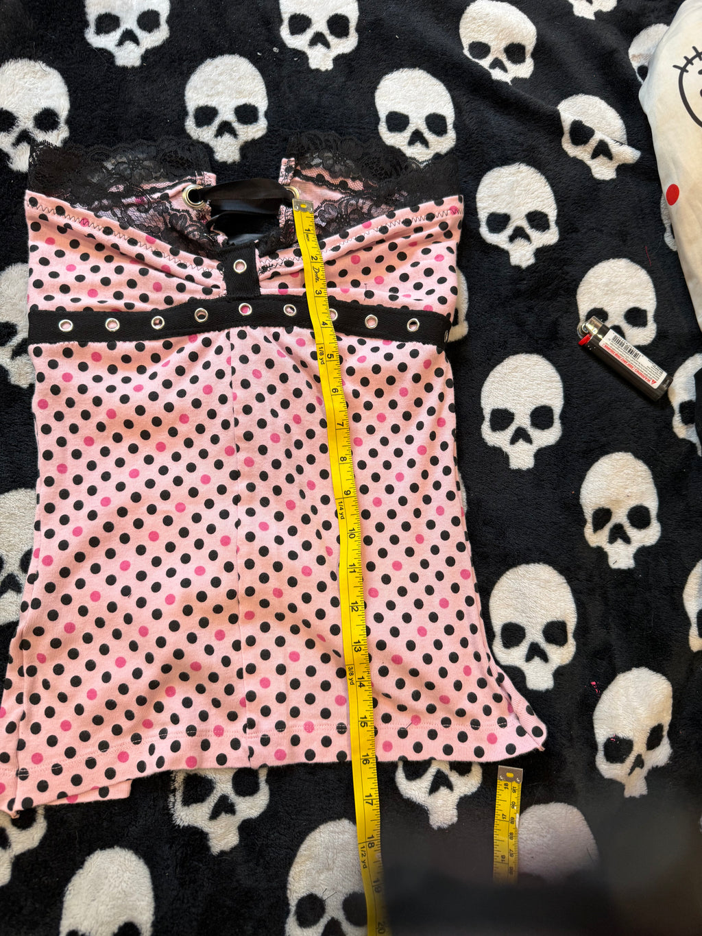 pink & black polka dot tube top size xxs/xs