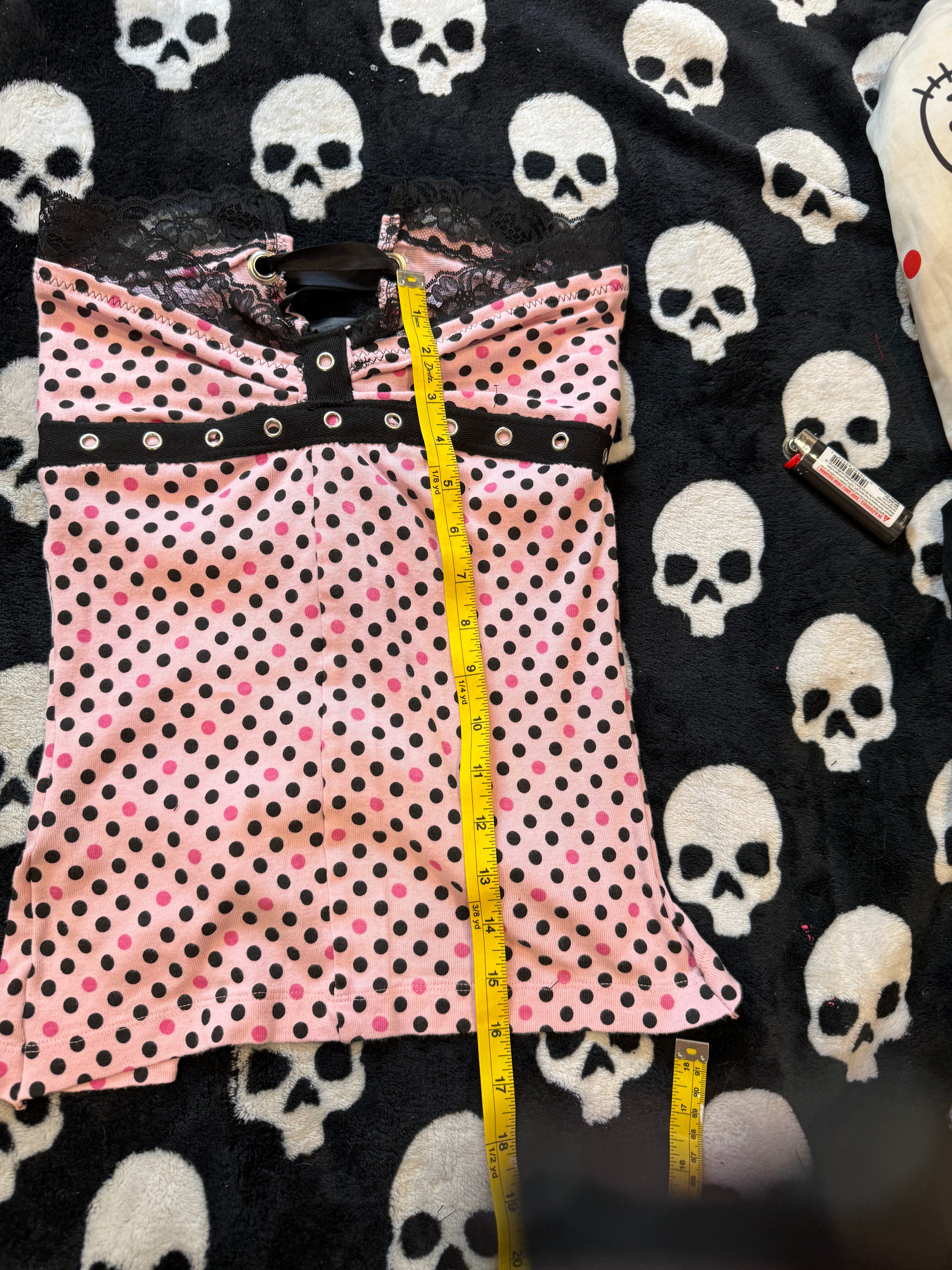 pink & black polka dot tube top size xxs/xs