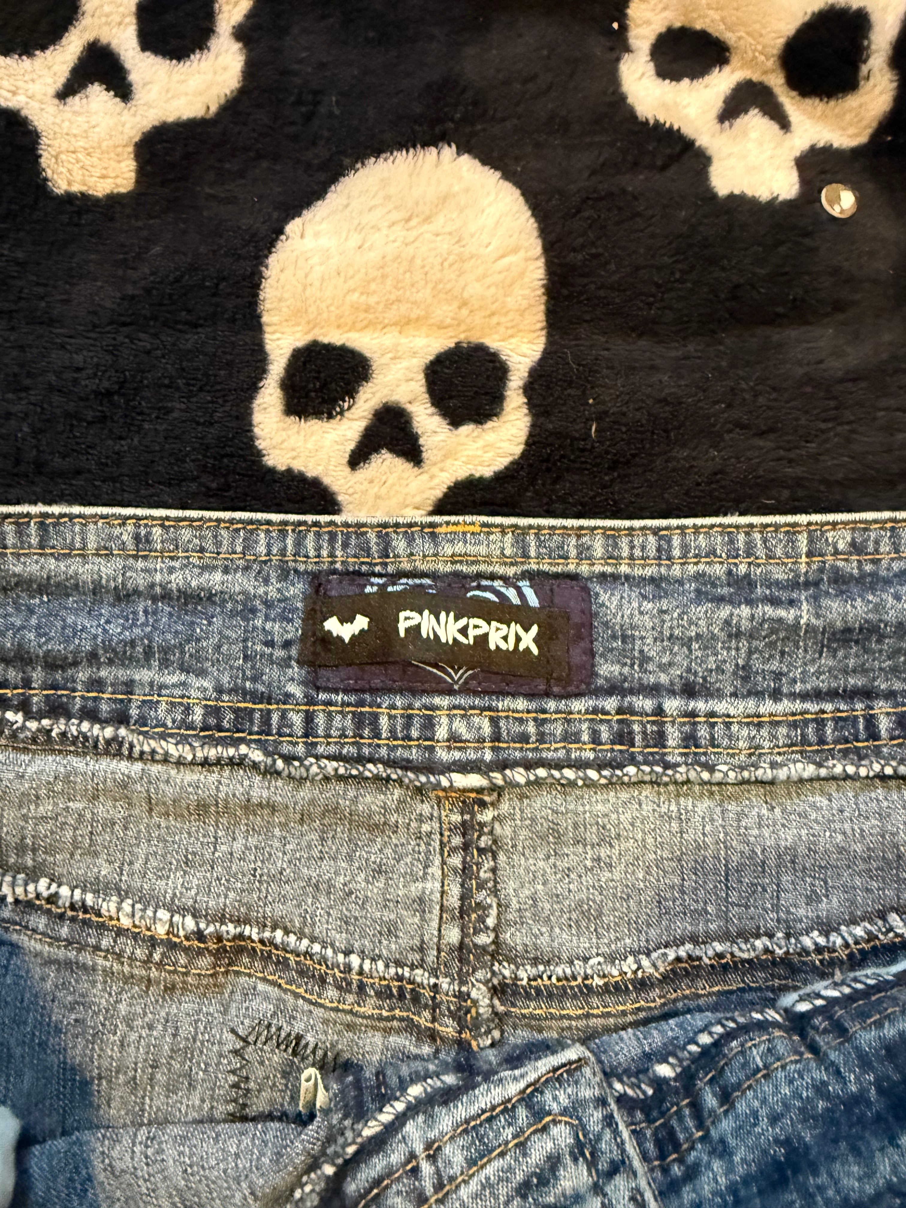 blue denim flannel crossbones skirt size L/XL