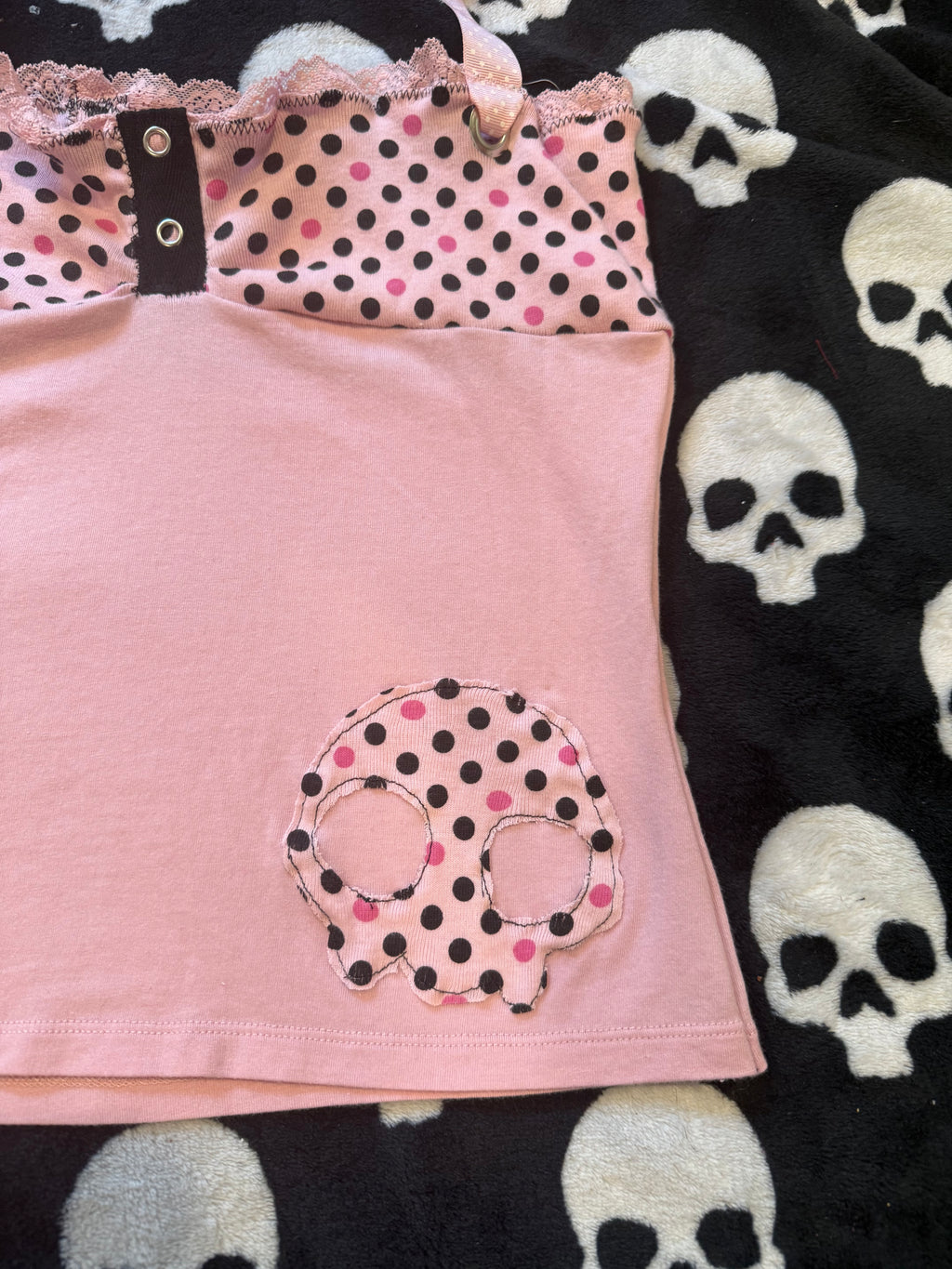 pink & black polka dot halter top size s