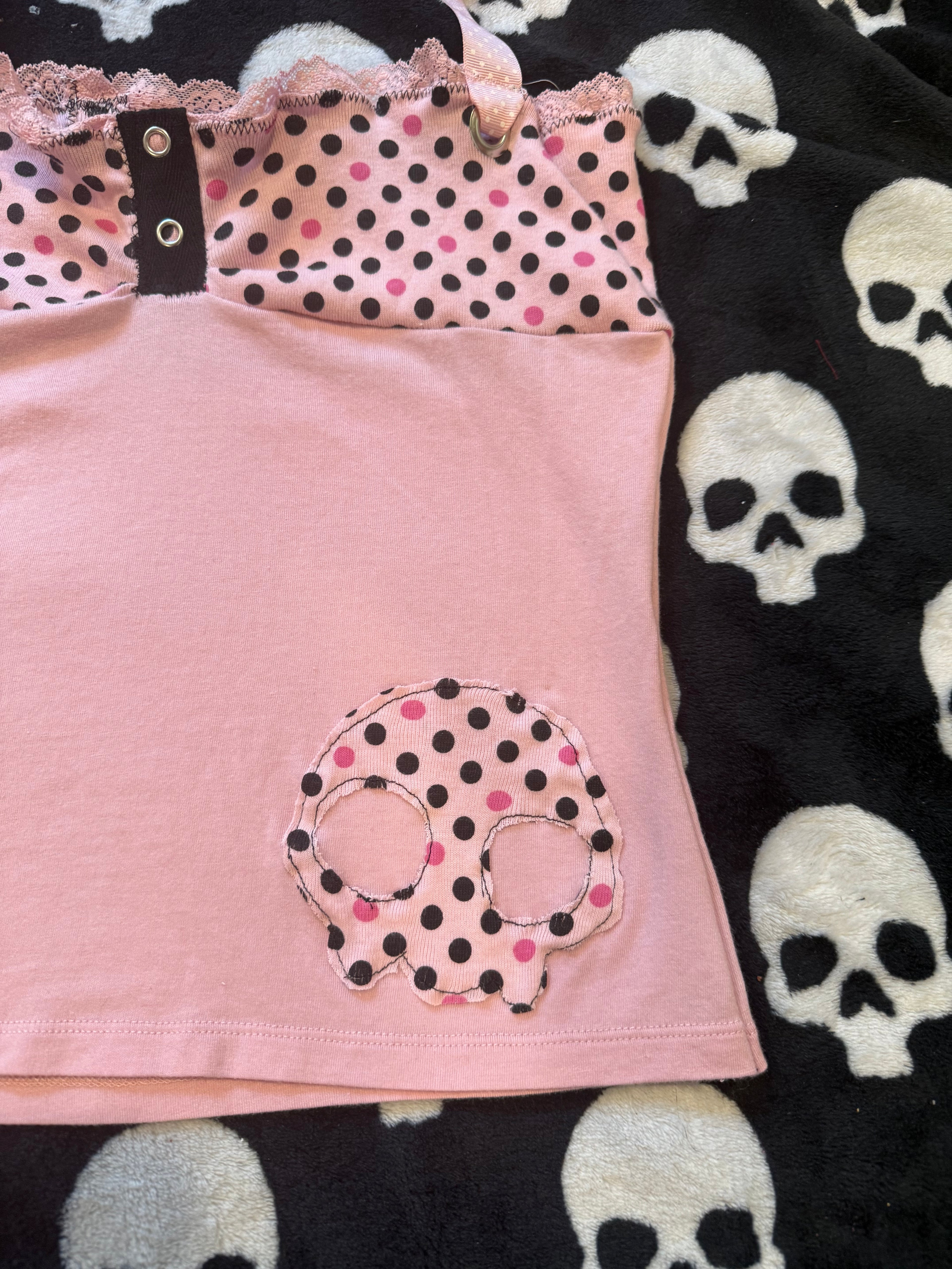 pink & black polka dot halter top size s