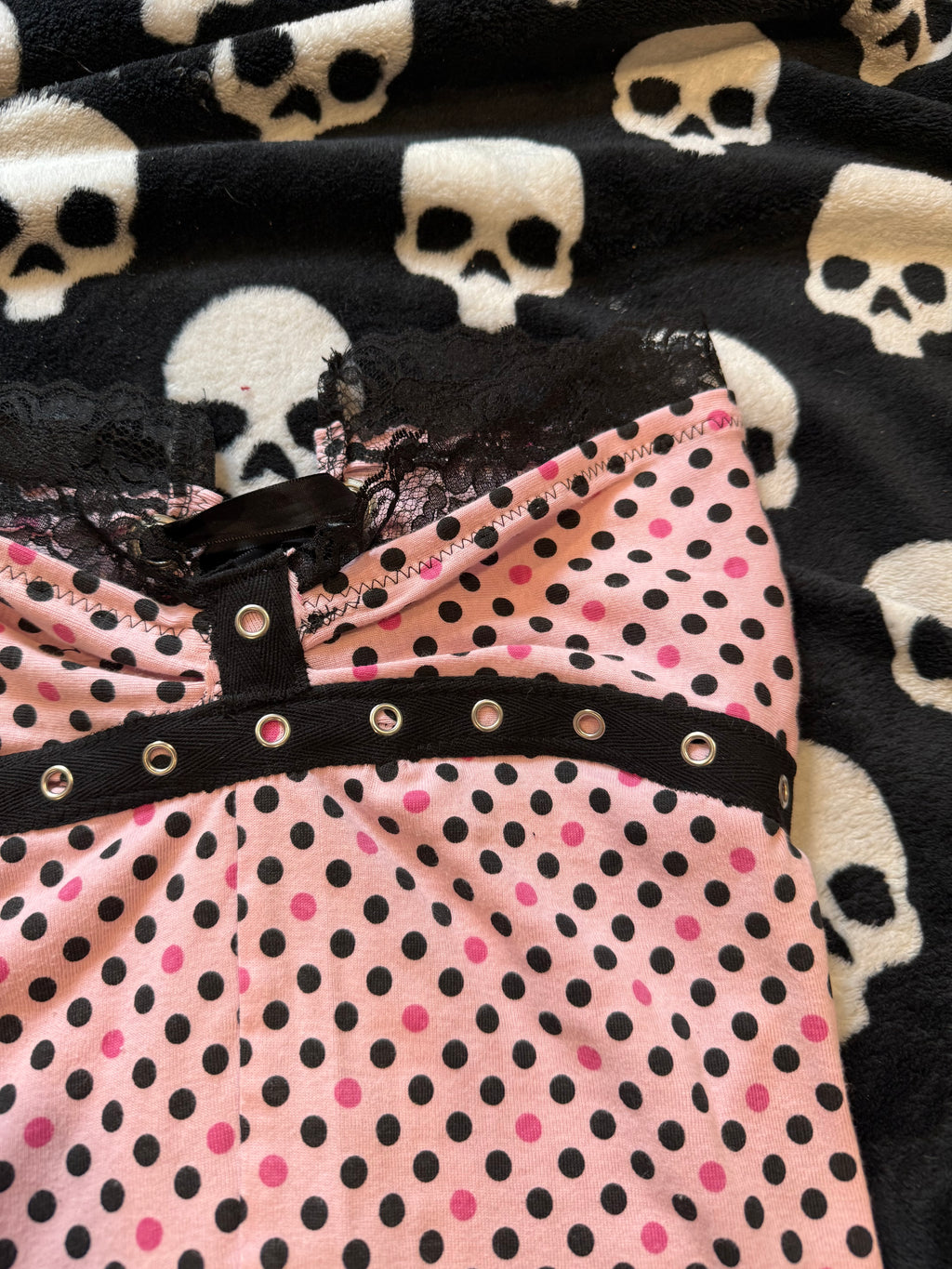 pink & black polka dot tube top size xxs/xs
