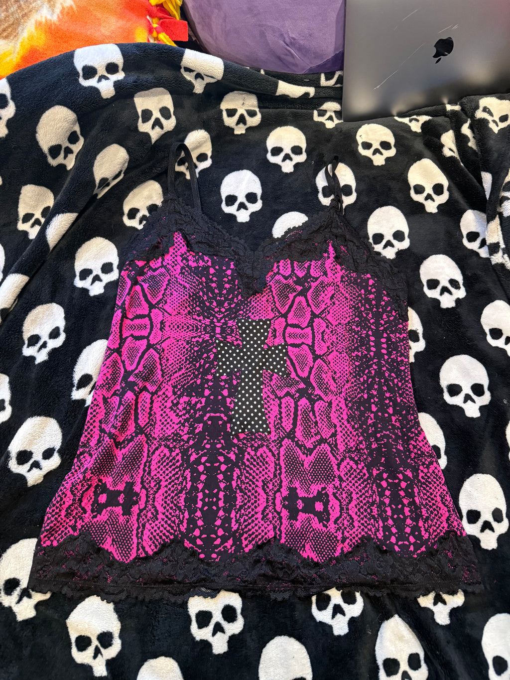 purple & black snakeskin cross corset tank size L