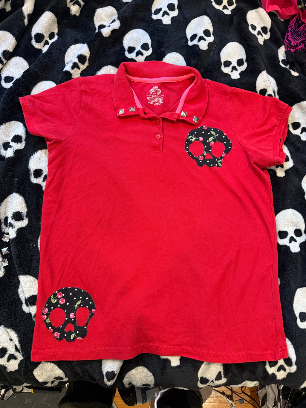 red cherry skull lace up polo size xs/s