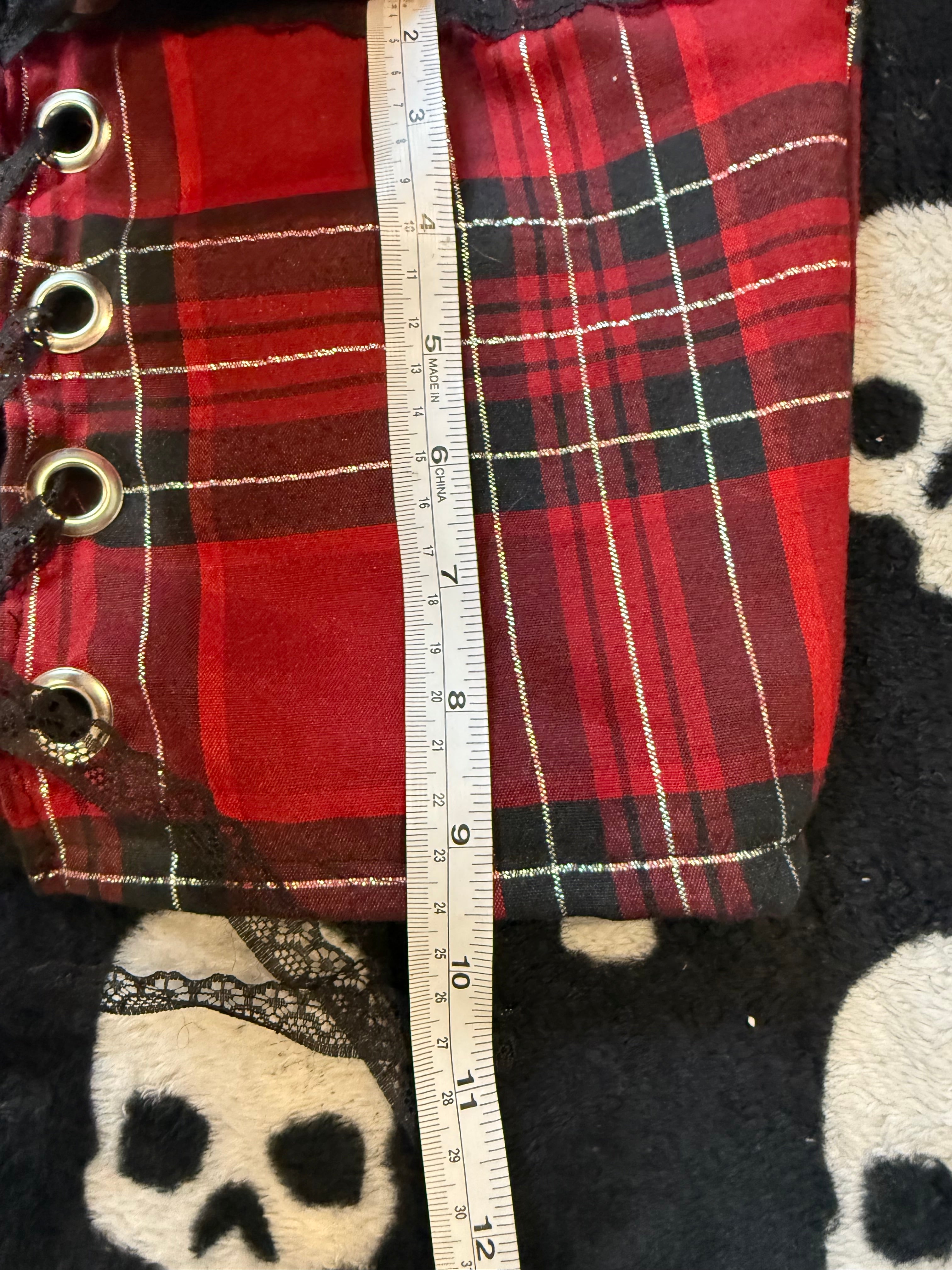 red & black plaid lace up set size xs
