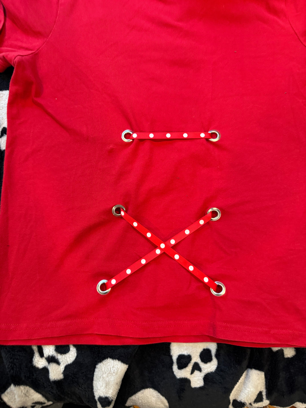red cherry skull lace up polo size xs/s