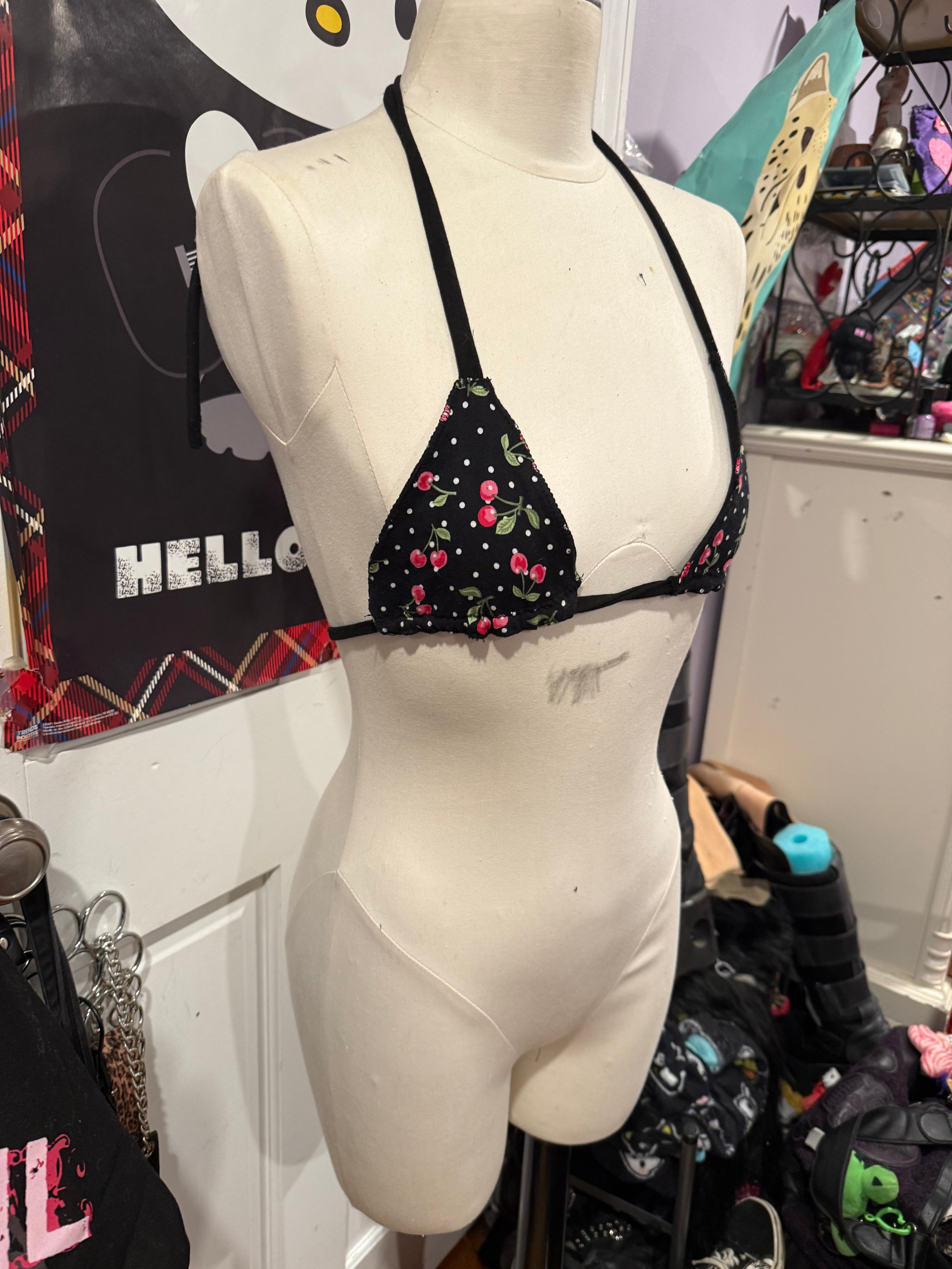 cherry polka dot bikini style top size xs/s