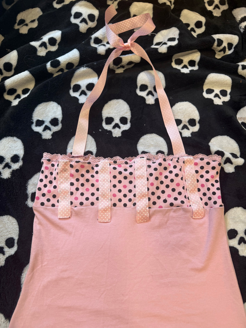 pink & black polka dot halter top size s