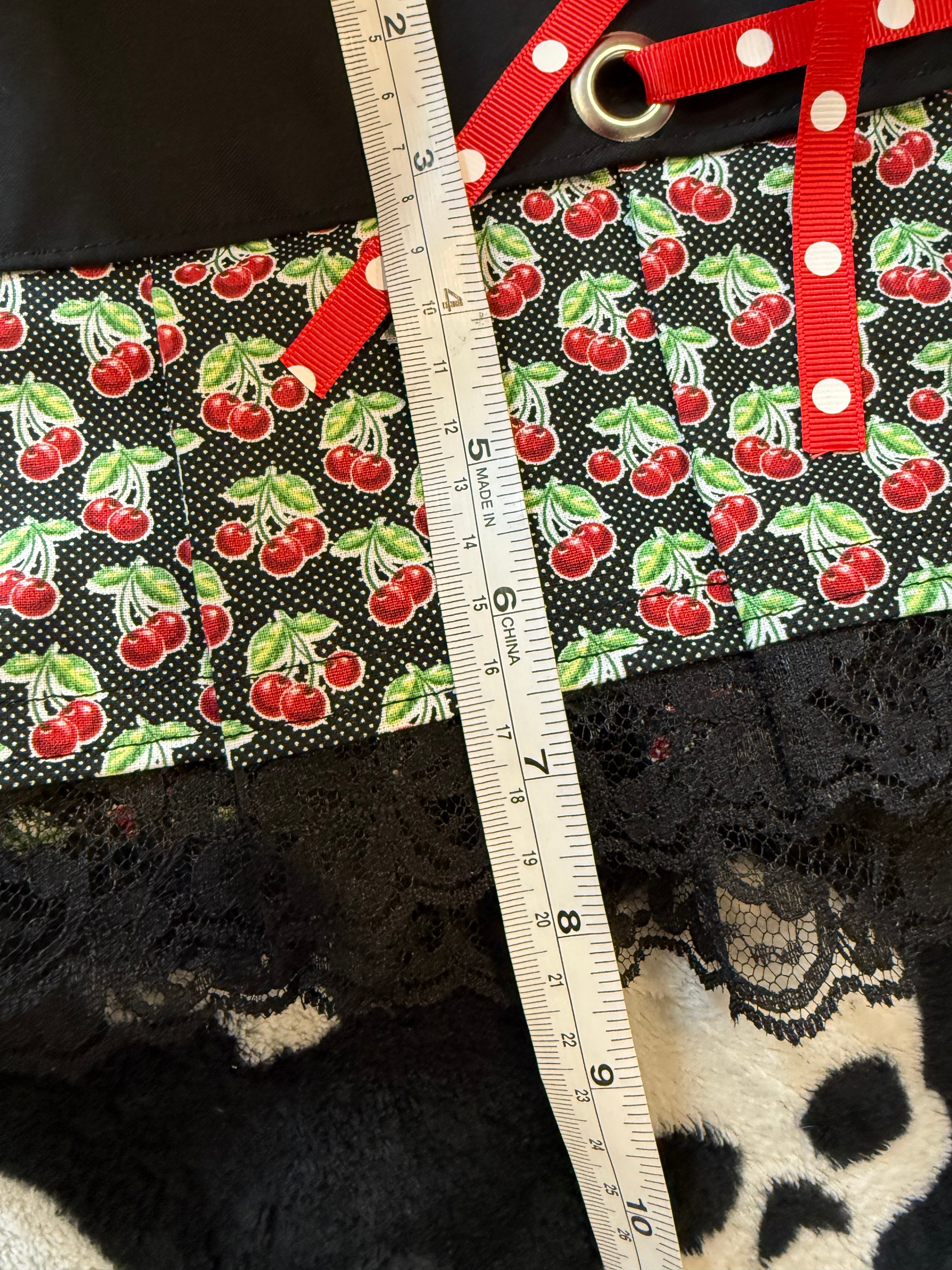 cherry polka dot lace up skirt size xs