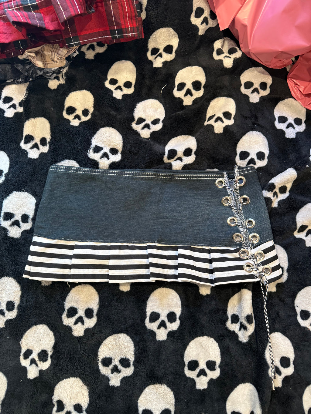 black & white striped lace up skirt size xs