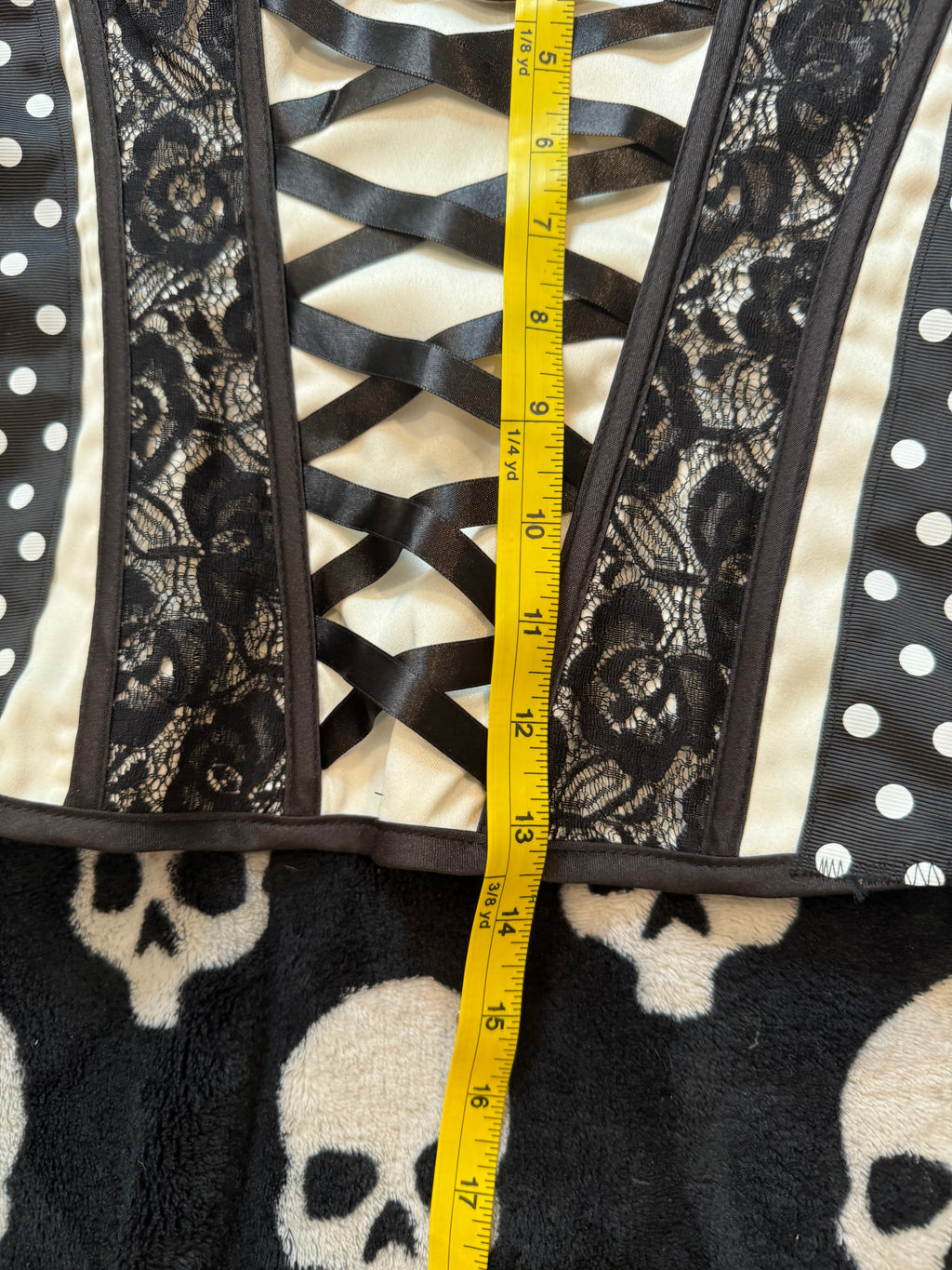 black & white polka dot lace corset size s