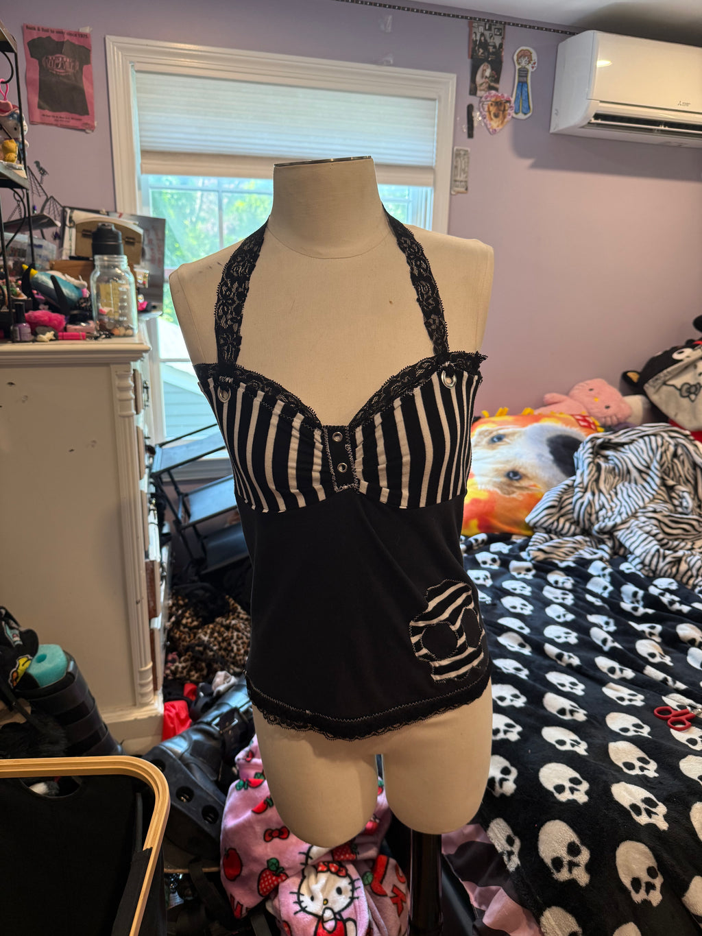 black & white striped halter top size s/m