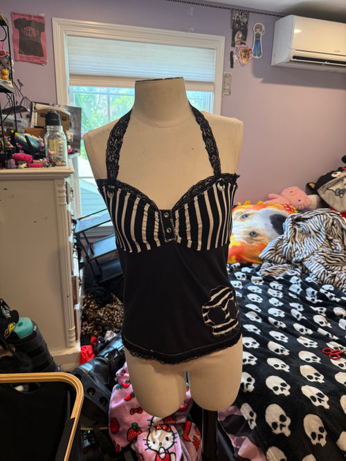 black & white striped halter top size s/m