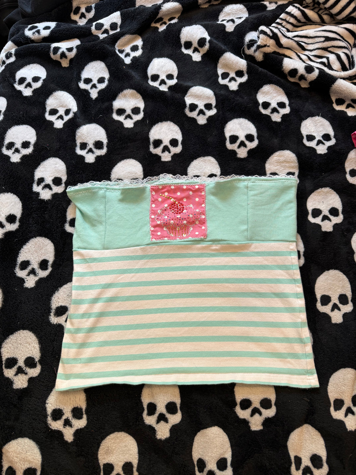 teal & pink cupcake tube top size m
