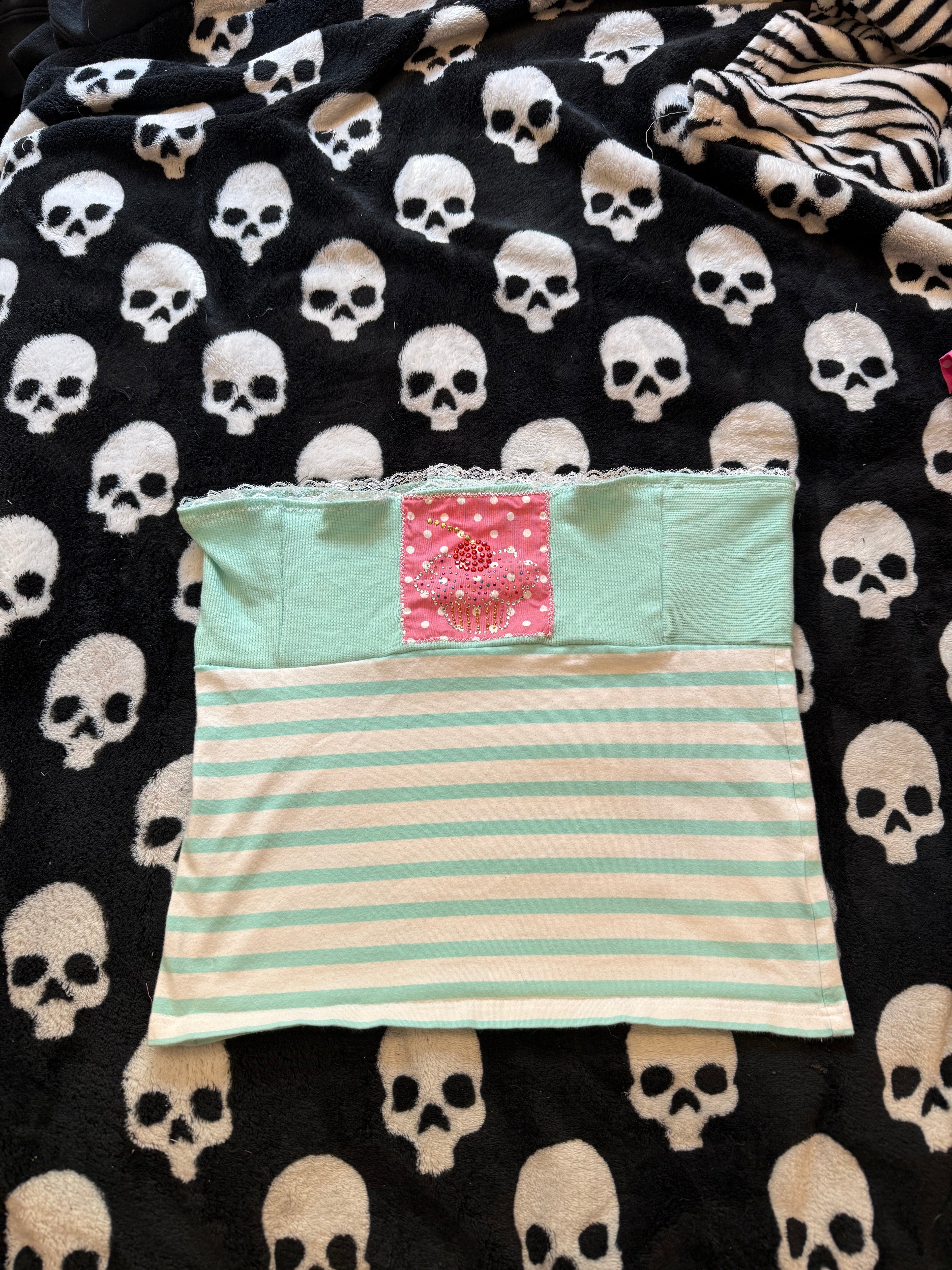 teal & pink cupcake tube top size m