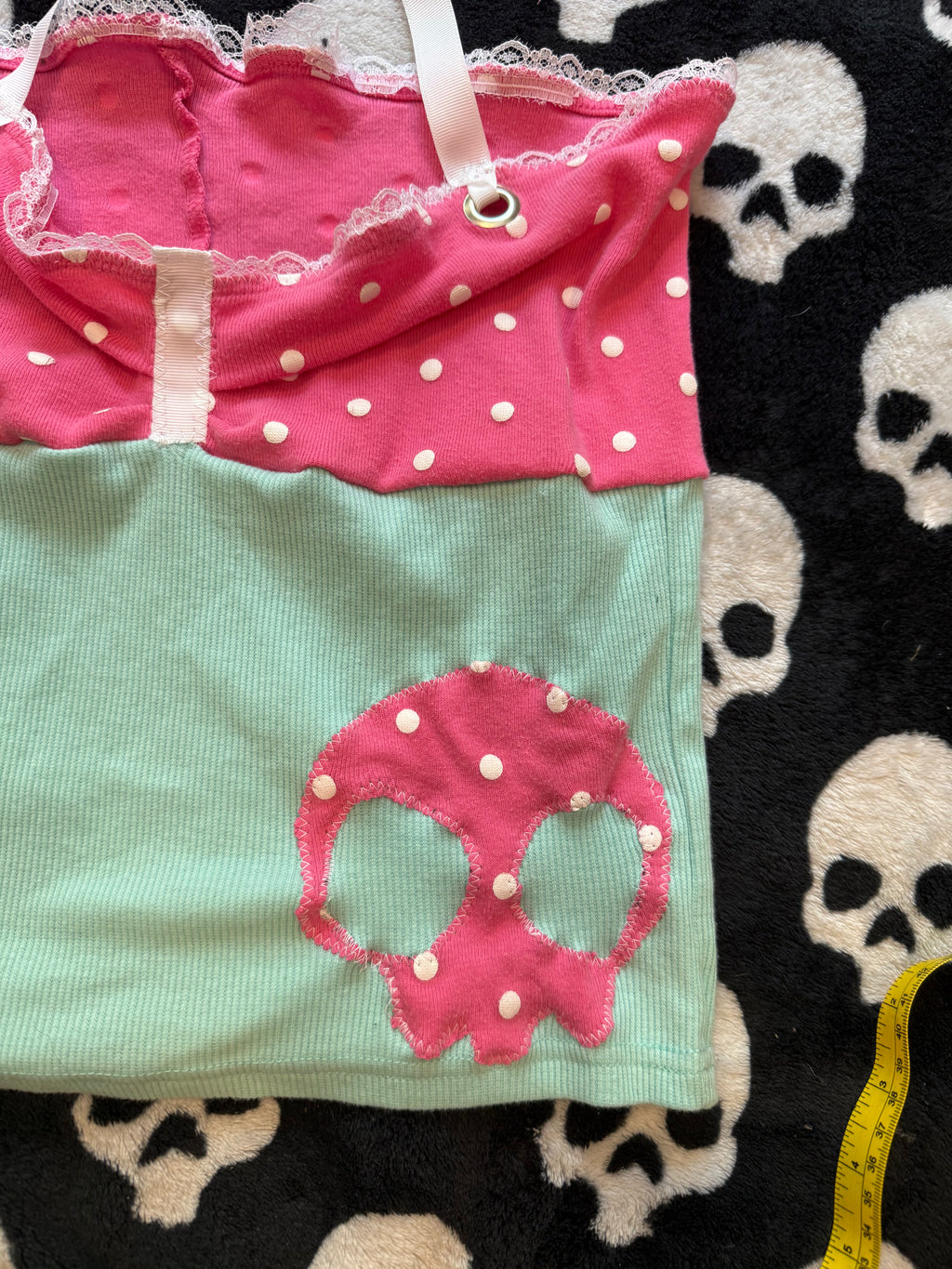 teal & pink polka dot halter top size xs/s