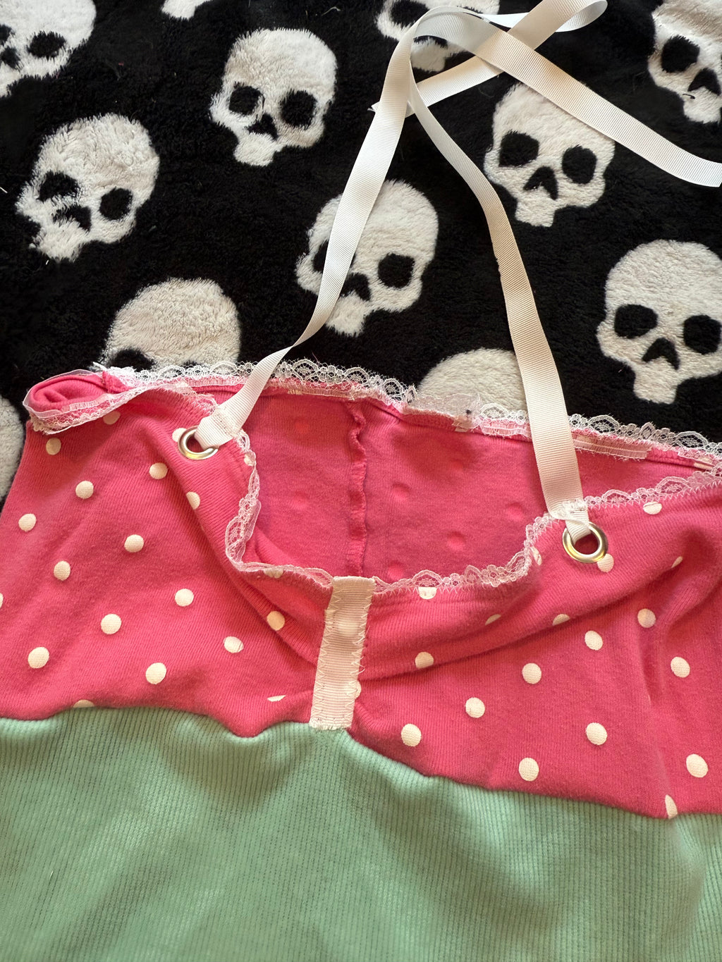 teal & pink polka dot halter top size xs/s