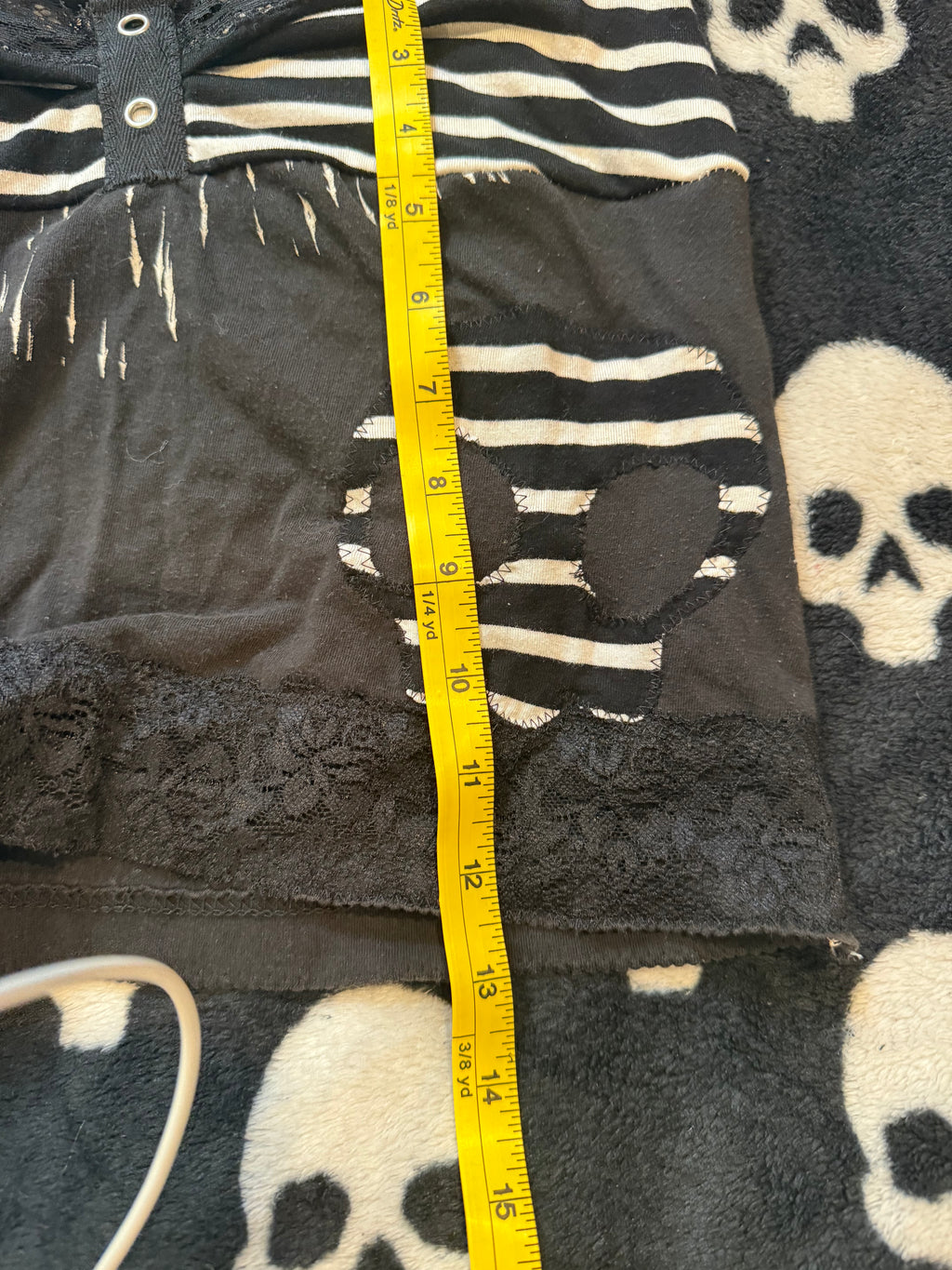 black & white striped lace skull halter top size xs/s