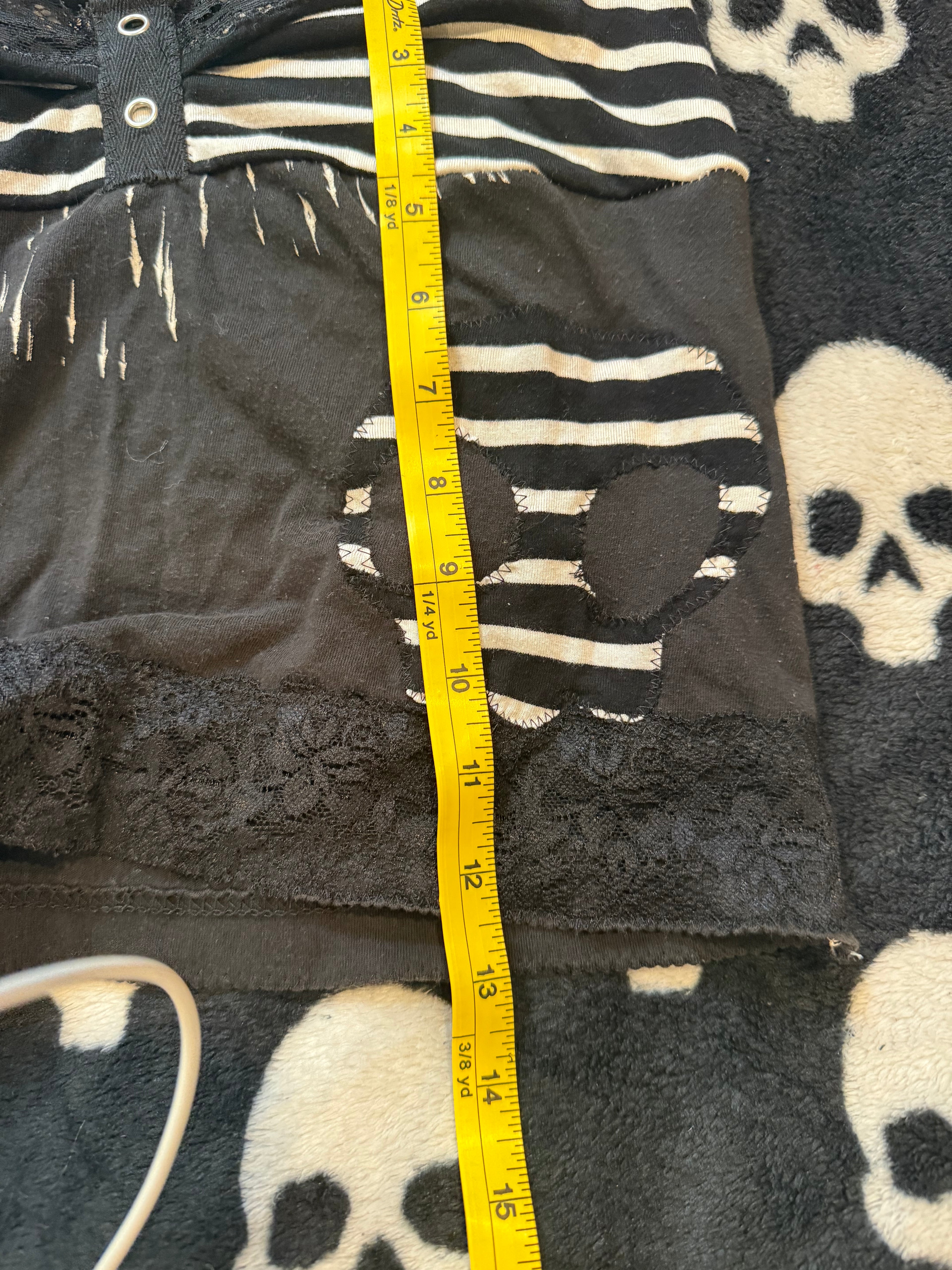 black & white striped lace skull halter top size xs/s