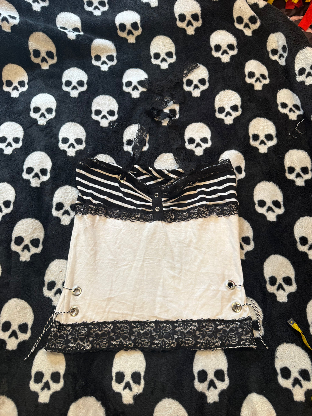 black & white lace striped halter top size xs/s