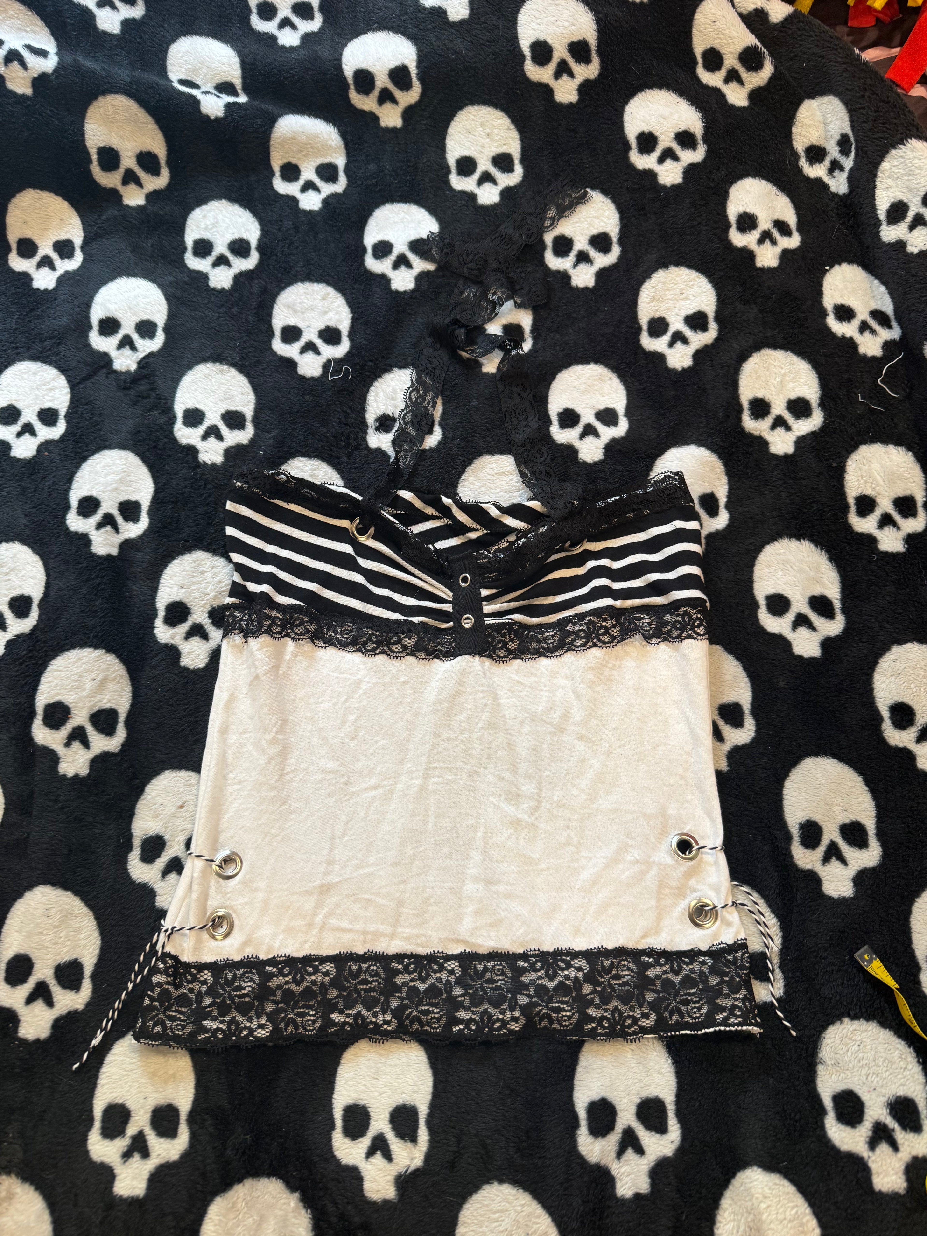 black & white lace striped halter top size xs/s