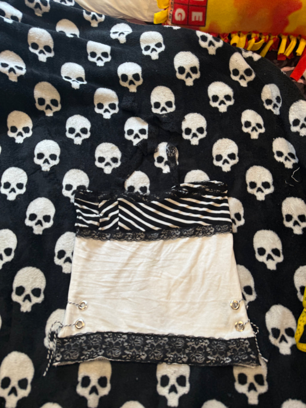 black & white lace striped halter top size xs/s